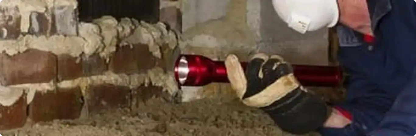 Pest control technician inspecting a crawl space for ant activity in Wellington, FL